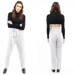White and Black Pinstripe High Waisted Pants
